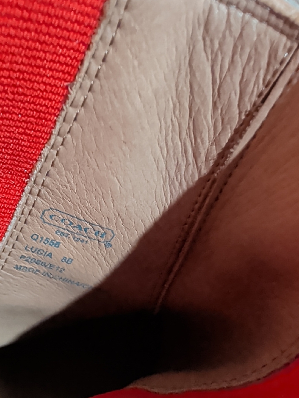 Coach Lucia Colorblock Tan Leather Chelsea Boots with Red Elastic Panels - Picture 8 of 8